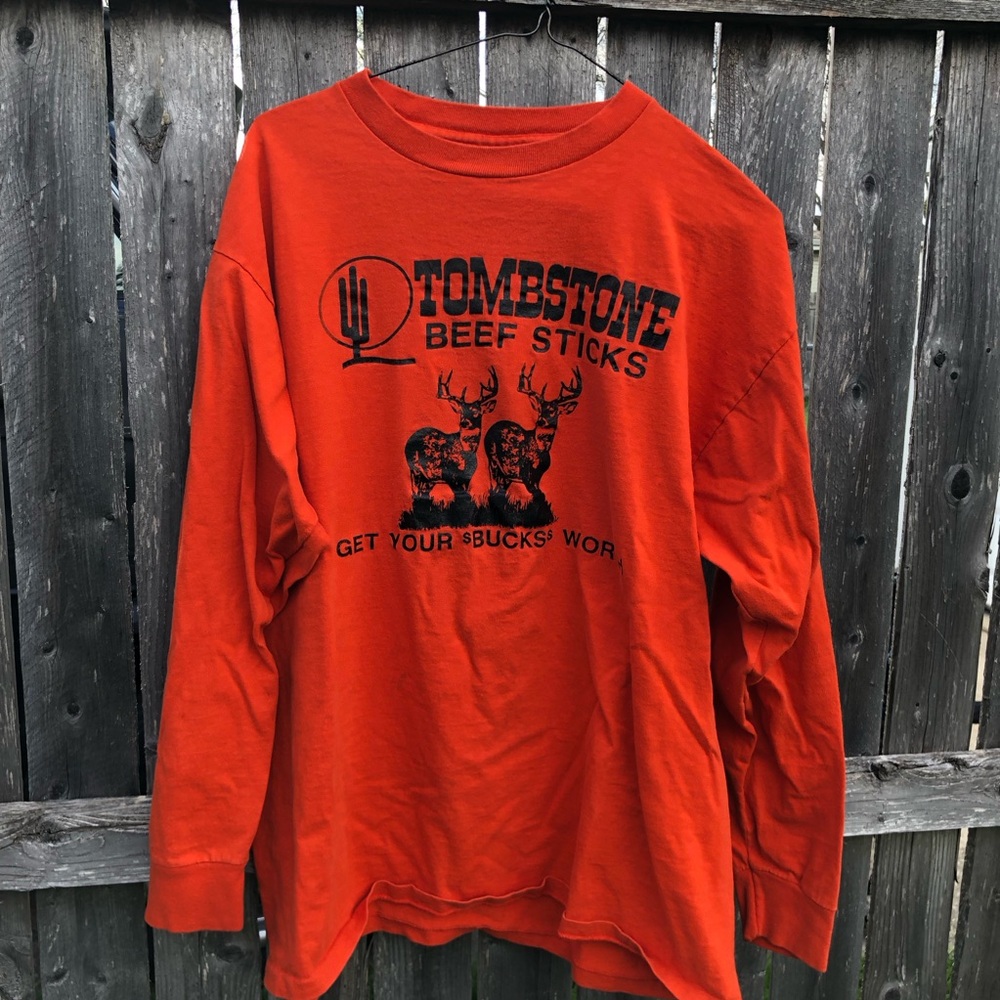 Tombstone Beef Sticks Orange Graphic Long Sleeve Shirt